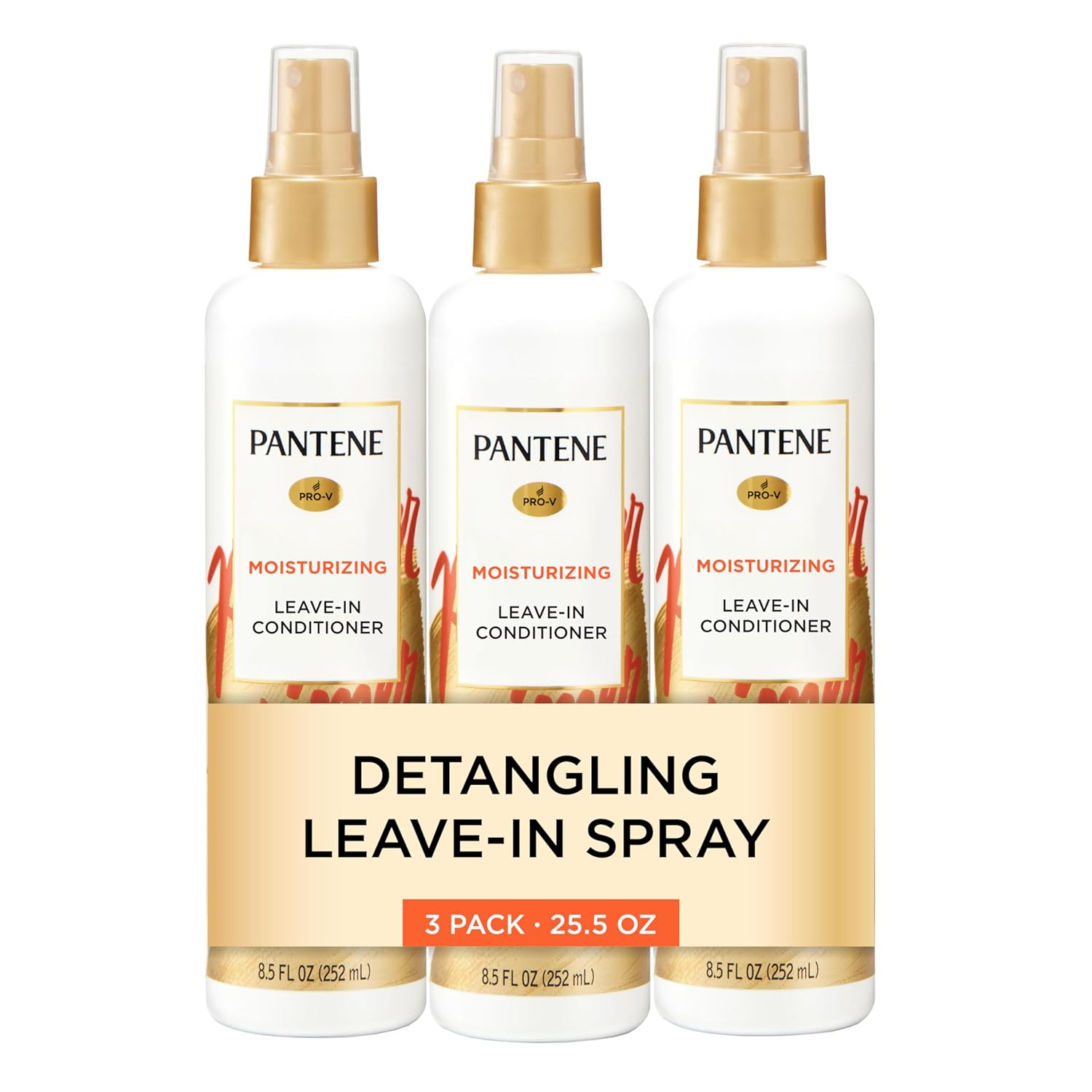 Pantene Conditioning Detangler Spray, Pro-V Repair & Protect, Nutrient Boost For Damaged Hair, Antioxidant Enriched, Leave-In Conditioner, Smooth & Shine, Sulfate-Free, 8.5 Fl Oz, 3 Pack