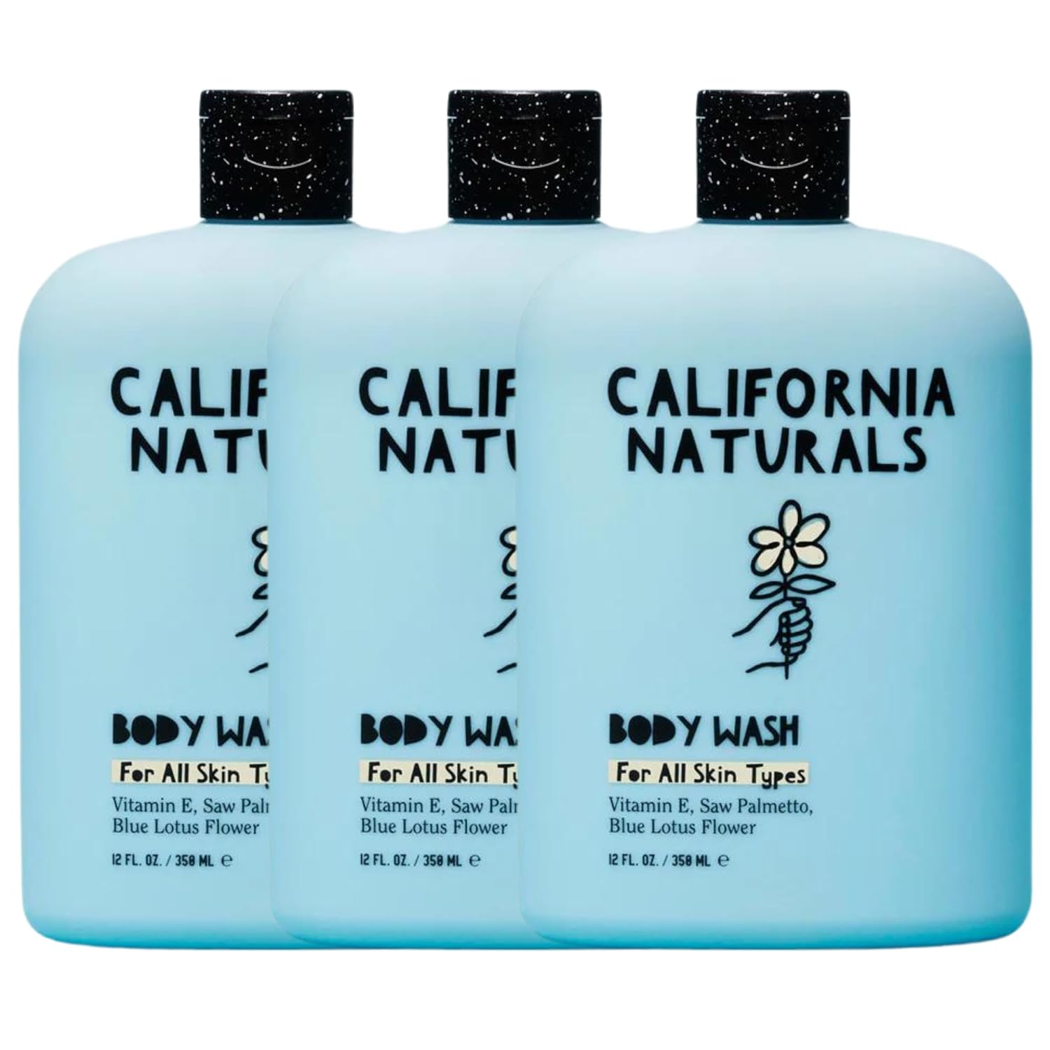 California Naturals Body Wash, Vitamin E Shower Gel Cleanser, Saw Palmetto, Blue Lotus Flower, Natural, Vegan, Paraben & Sulfate Free, Eucalyptus, Orange Blossom, All Skin Types, 12 fl oz, 3 Pack