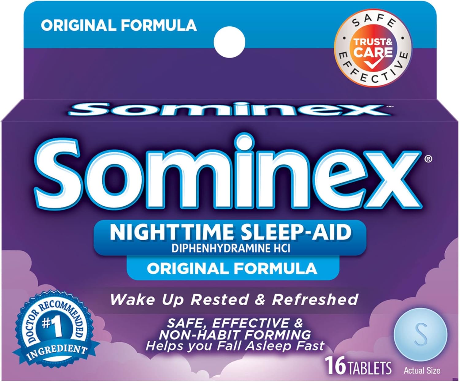 Sominex Nighttime Sleep-Aid, Safe And Effective, Non-Habit Forming, Original Formula, 16 Tablets