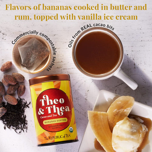 The Republic Of Tea - Theo And Thea Bananas Foster Full-Leaf Black Tea, 14 Pyramid Sachets, Low Caffeine