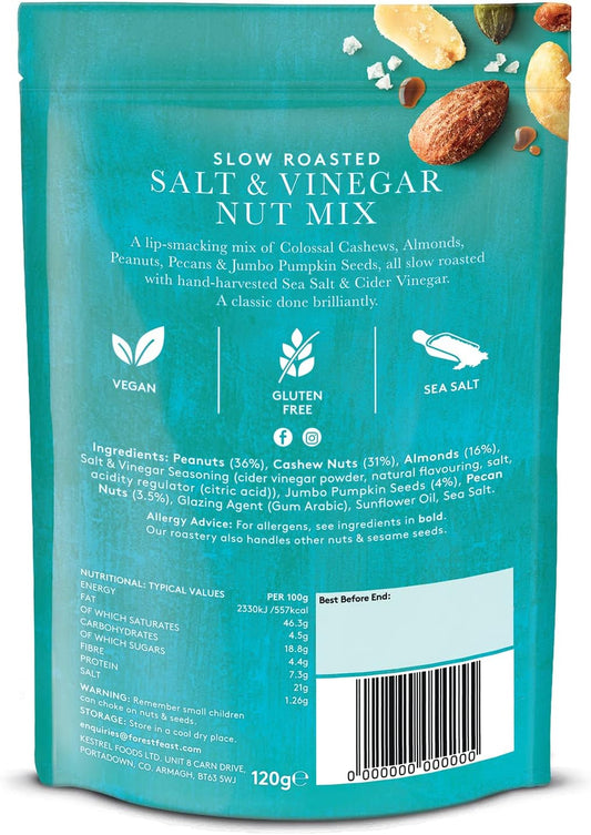 Forest Feast Slow Roasted Salt & Vinegar Nut Mix 8 X 120G | Sea Salt & Cider Vinegar Roasted Nut Mix With Cashews, Almonds, Peanuts, Pecans & Pumpkin Seeds | Vegan Snack