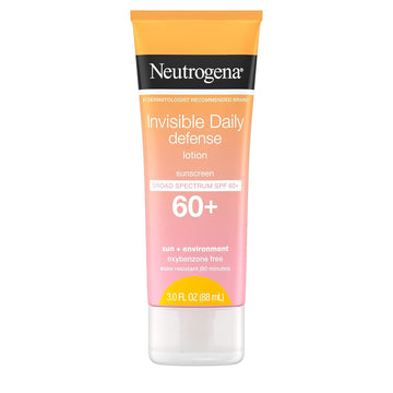 Neutrogena Invisible Daily Sunscreen Lotion, Broad Spectrum Spf 60+, Oxybenzone-Free & Water-Resistant, Sun Or Environmental Aggressor Protection, Antioxidant, 3 Fl Oz (Pack Of 3)