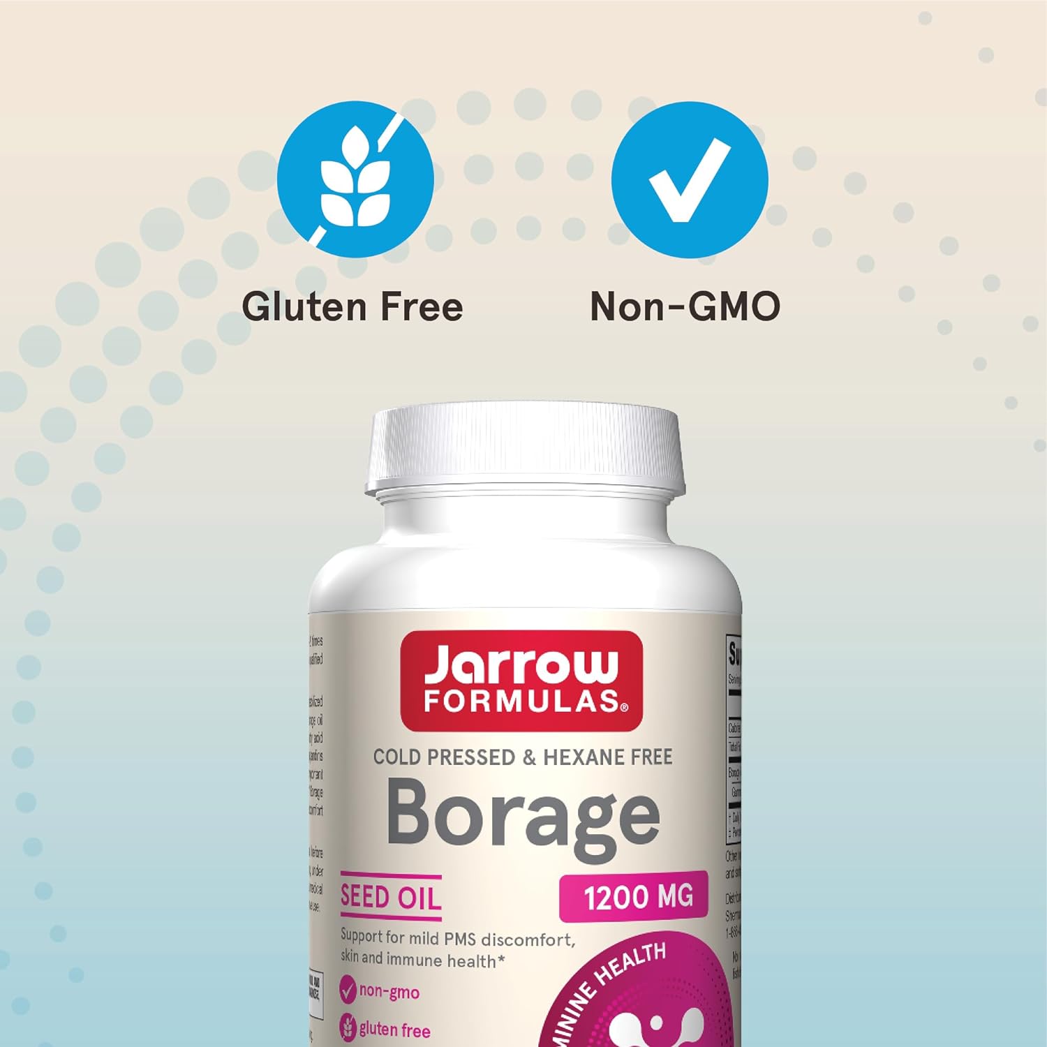 Jarrow Formulas Borage 1200 mg - 120 Softgels - Source of GLA - Borage Oil Supplement - For Skin Health & Immune System Support, Mild PMS Discomfort Support - Up to 120 Servings : Health & Household