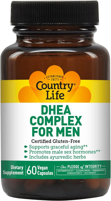 Country Life Dhea Complex For Men, 50Mg Dhea, 60 Vegan Capsules, Certified Gluten Free, Certified Vegan