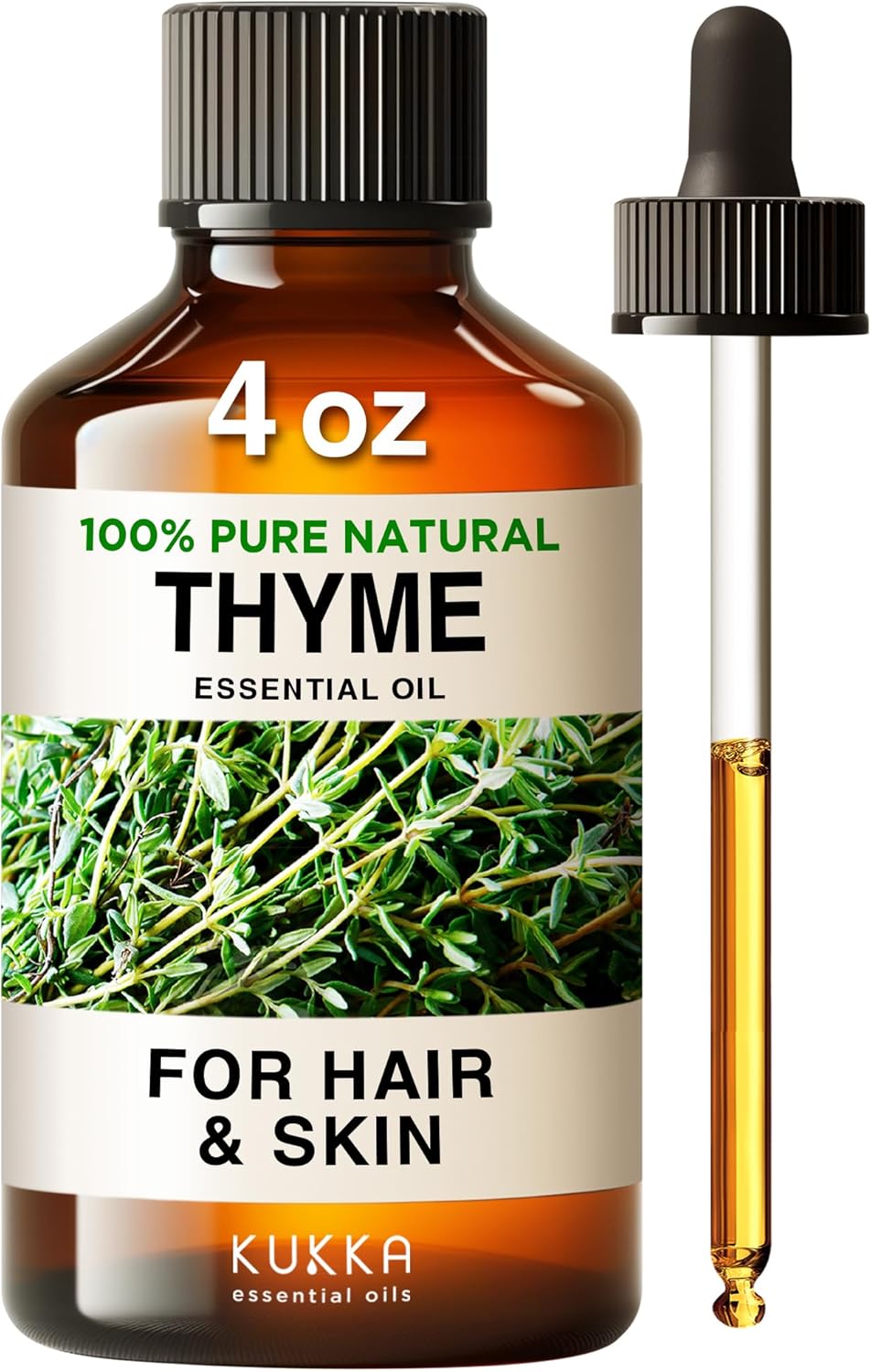 Kukka Thyme Essential Oil For Hair Thyme Oil For Skin & Soap Making Scent - 100% Natural Thyme Essential Oil For Diffuser (4 Fl Oz)