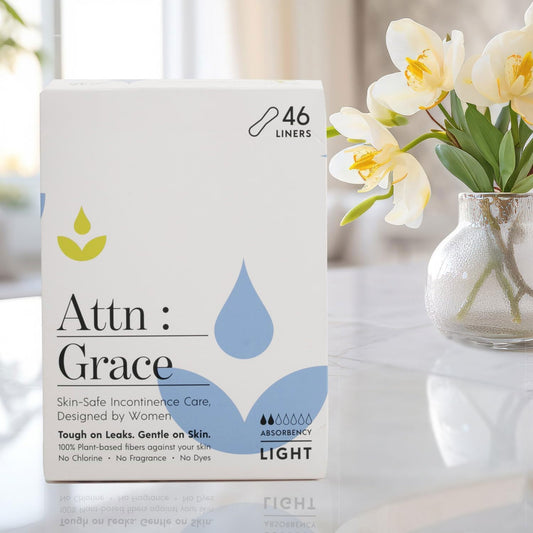 Attn: Grace Panty Liners For Women - 46 Liners – For Light Urinary Incontinence, Bladder Leakage Or Postpartum - 100% Breathable & Plant-Based Materials Active Odor Control - Free From Harsh Chemicals