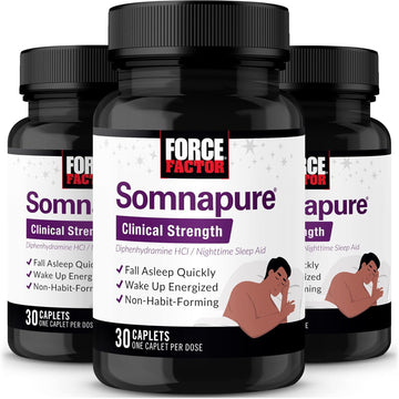 Force Factor Somnapure Clinical Strength, Sleep Aid For Adults With #1 Doctor-Recommended Sleeping Pill Ingredient Diphenhydramine Hcl, Non-Habit-Forming, Nighttime Sleep Support, 30 Count Pack Of 3