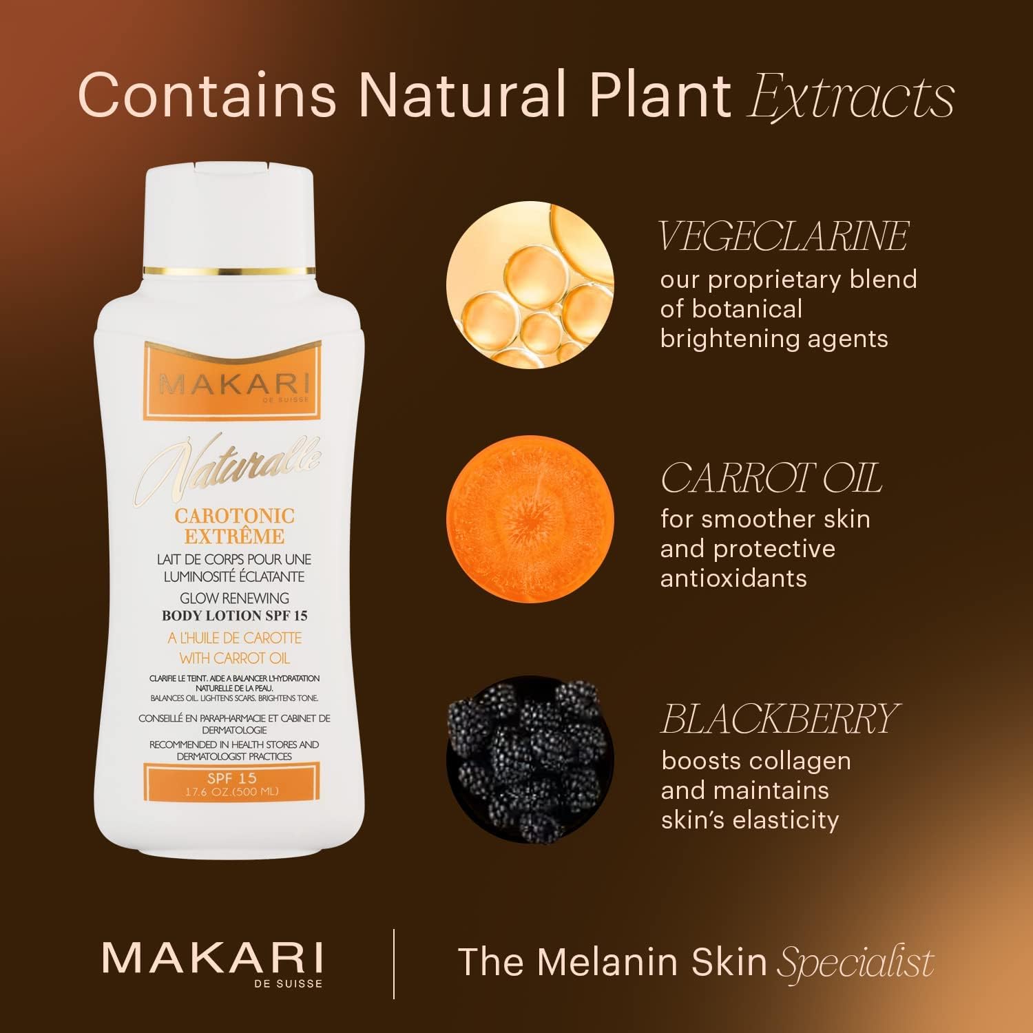 Makari Carotonic Extreme Body Lotion (17.6 Oz) | Fights Excess Oil Production | Helps Fade Body Scars And Marks | Skin Brightening Formula | Helps Resist Aging And Promotes Healthy Radiance : Beauty & Personal Care