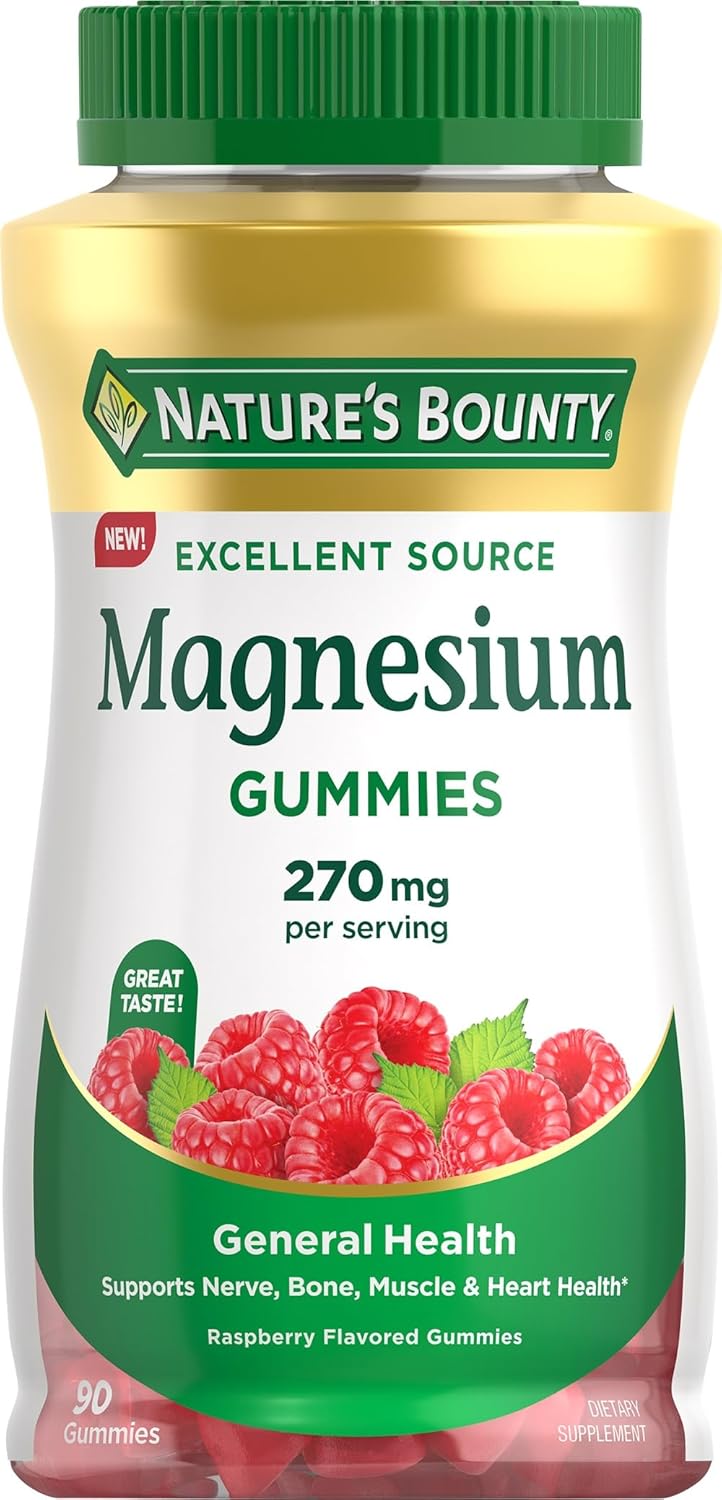 Nature'S Bounty Magnesium Citrate Gummies For Adults, Supports General Health, Bone, Nerve, Muscle & Heart Health Support, 270Mg Per Serving, Vegan, Non-Gmo - Raspberry 90 Count