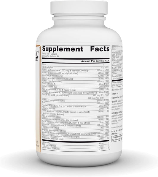 Source Naturals Life Force Multiple, Energy Activator* Iron Free, Daily Multivitamin High Potency Essential Vitamins, Minerals, Antioxidants & Nutrients - 180 Capsules