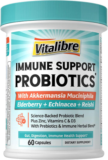 Akkermansia Probiotics For Women & Men, Immune Support Supplement, 16 Strains, With Prebiotics, Zinc, Vitamins C & D3, Moringa & Elderberry, Non-Gmo, Digestive Support, 60 Capsules