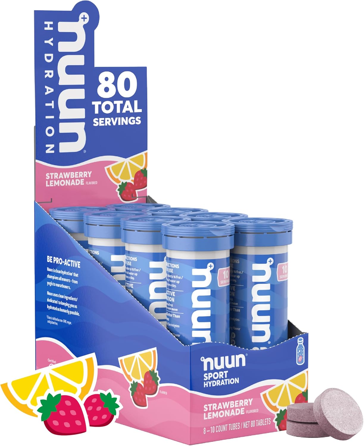 Nuun Sport: Electrolyte Drink Tablets, Strawberry Lemonade, 10 Count (Pack Of 8)