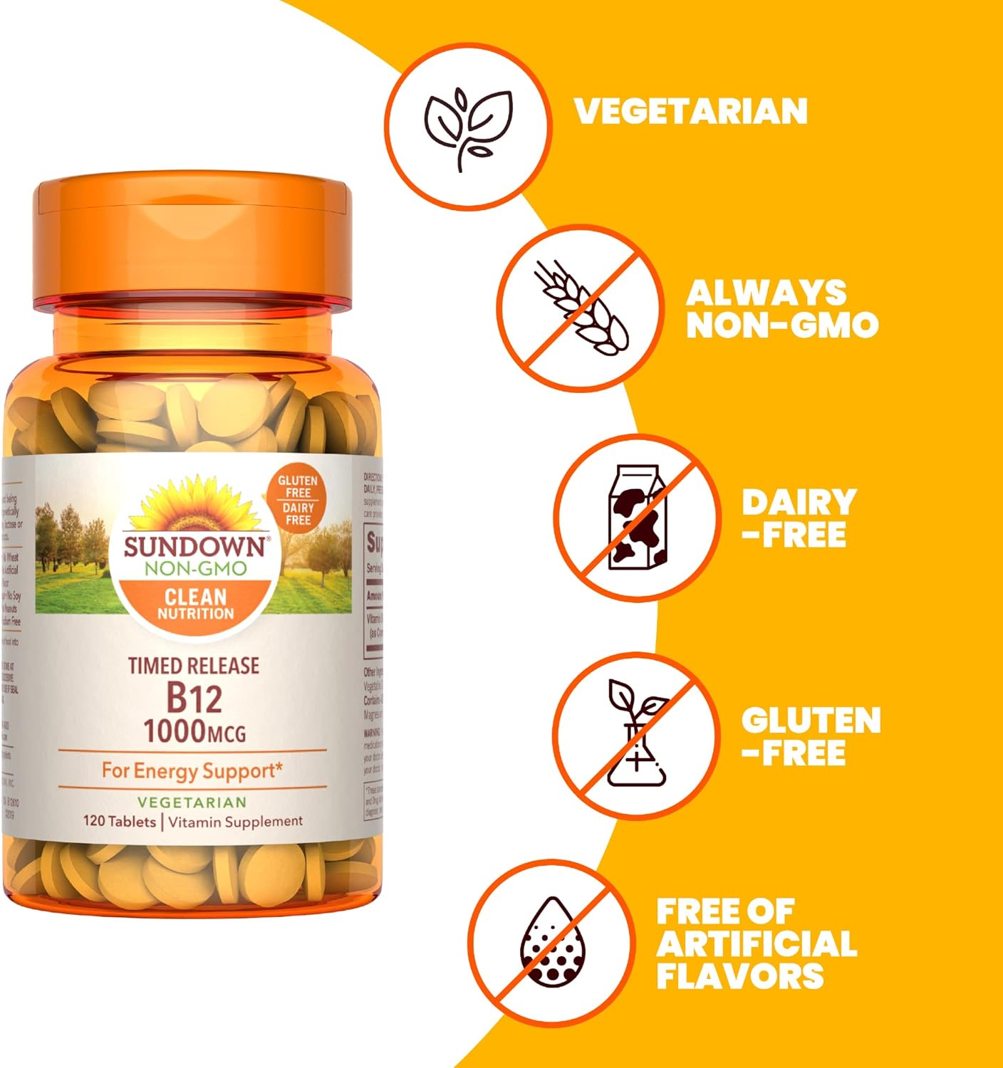 Sundown Timed Release Vitamin B12 1000 mcg, Supports Nervous System And Cellular Energy Health, 120 Tablets