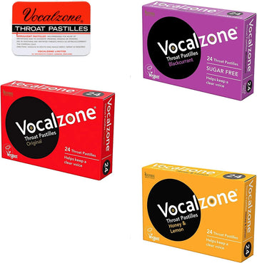 Vocalzone 3 Flavour Bundle + Free Tin! | Sore Throat Relief Pastilles | Multi-Pack (3 X 24)