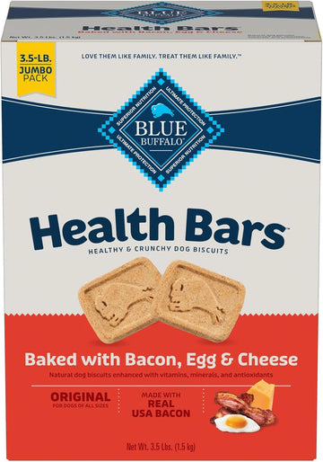 Blue Buffalo Health Bars Crunchy Dog Biscuits, Oven-Baked With Natural Ingredients, Bacon, Egg & Cheese, 3-Lb. Box