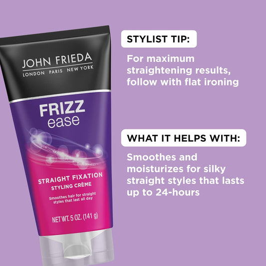 John Frieda Frizz Ease Straight Fixation Styling Crème, Straightens Frizzy Hair With Milk Protein & Almond Oil, Sleek & Frizz-Free, With Thermaguard Heat Protection Against Damage, 5 Oz