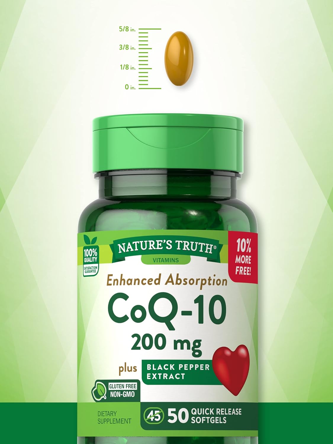 Nature's Truth CoQ10 200 mg Softgels | 50 Count | Enhanced Absorption Supplement | Plus Black Pepper Extract | Non-GMO, Gluten Free : Health & Household