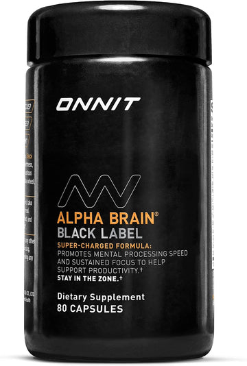 ONNIT Alpha Brain Black Label Capsule (80ct) Premium Citicoline Brain Supplement - Focus, Concentration & Memory - Lion's Mane, Hericium Erinaceus, L Theanine & Mucuna Pruriens