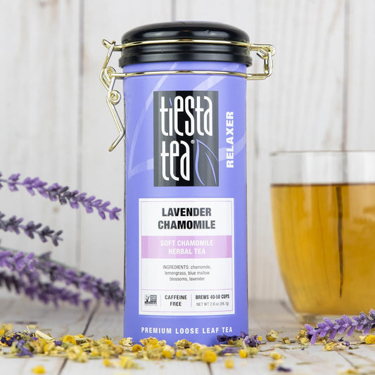 Tiesta Tea - Lavender Chamomile | Soft Chamomile Herbal Tea | Premium Loose Leaf Tea | Non Caffeinated Tea | Make Hot Or Iced Tea & Brews Up To 250 Cups - 8Oz Bulk Pouch & 2Oz Refillable Tin Combo