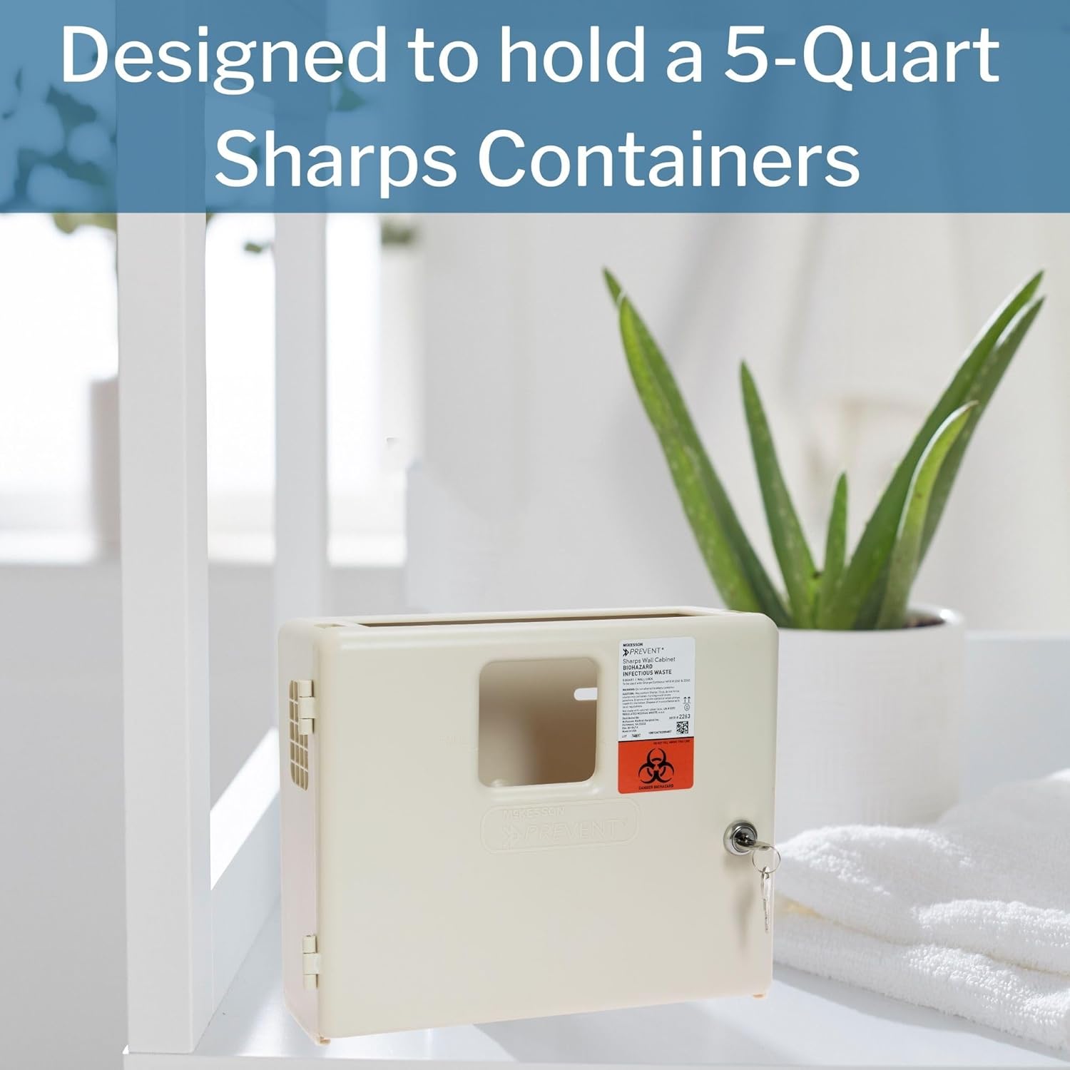 McKesson Prevent Sharps Wall Mounted Cabinet - Polypropylene, Locking, Neutral Color, Fits 5 qt Sharps Container - 12.25 in x 4.75 in x 10 in, 1 Count : Health & Household