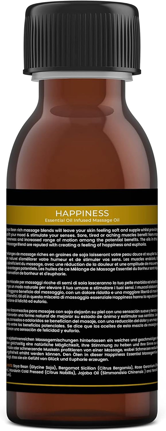 Mystic Moments | Happiness Aromatherapy Massage Oil Blend 250ml - Natural Massage Blend Made With Essential Oils for Spa & Massage Therapy