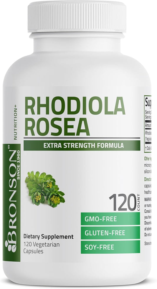 Bronson Rhodiola Rosea Vegetarian Capsules - Adaptogenic Herb - Brain, Stress & Mood Support - Non-Gmo, 120 Count