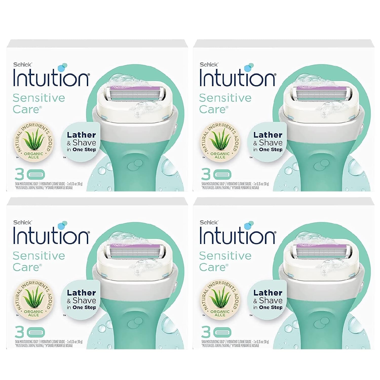 Schick Intuition Sensitive(Aloe) Renewing Moisture Women Razor Refill Cartridges, 12 Count(4Pack), New Version 2022