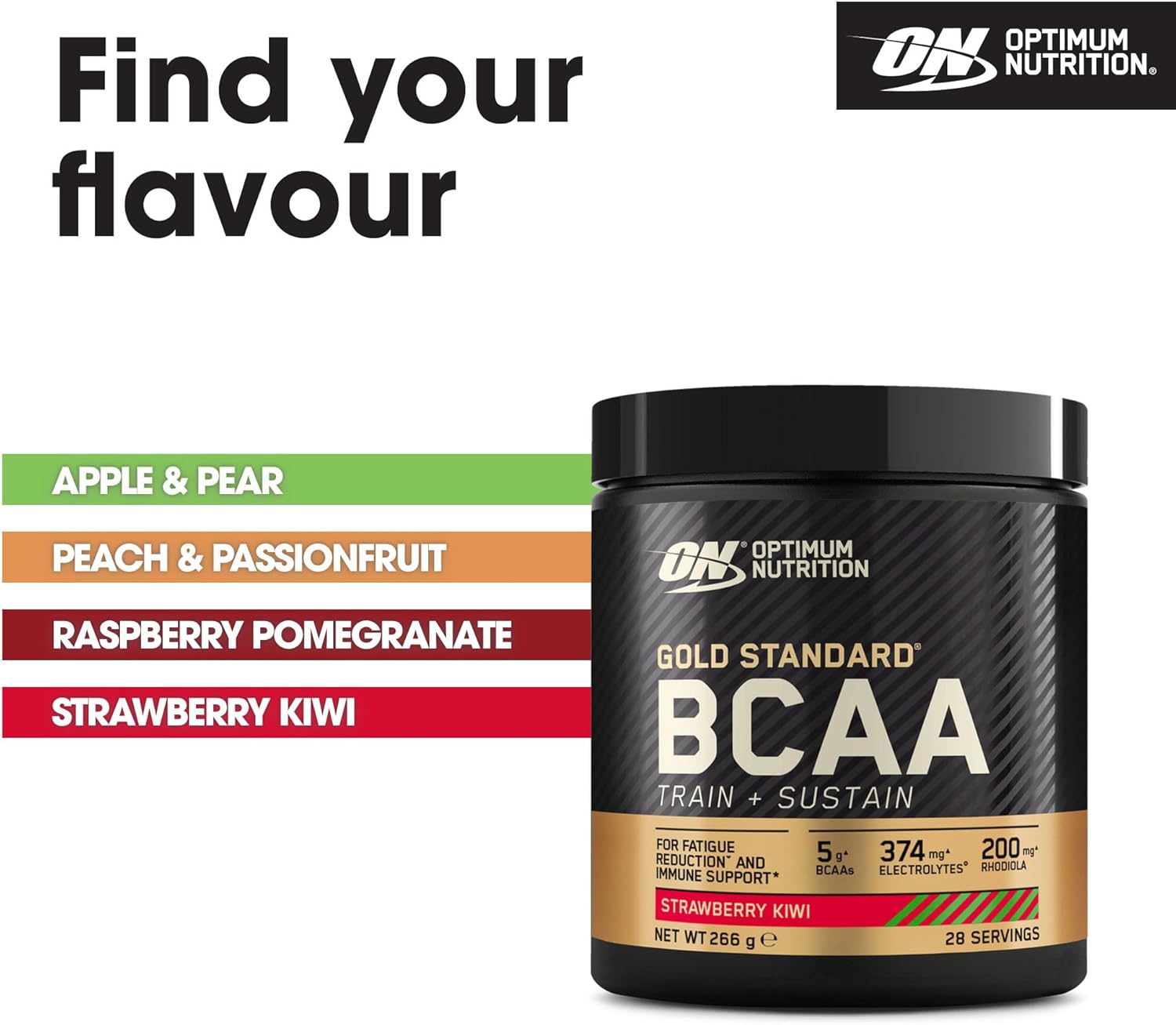 Optimum Nutrition Gold Standard BCAA Train + Sustain, Amino Acids Pre Workout Powder, Sports Drink with Vitamin C, Zinc, Magnesium and Electrolytes, Strawberry Kiwi Flavour, 28 Servings, 266 g : Amazon.co.uk: Health & Personal Care