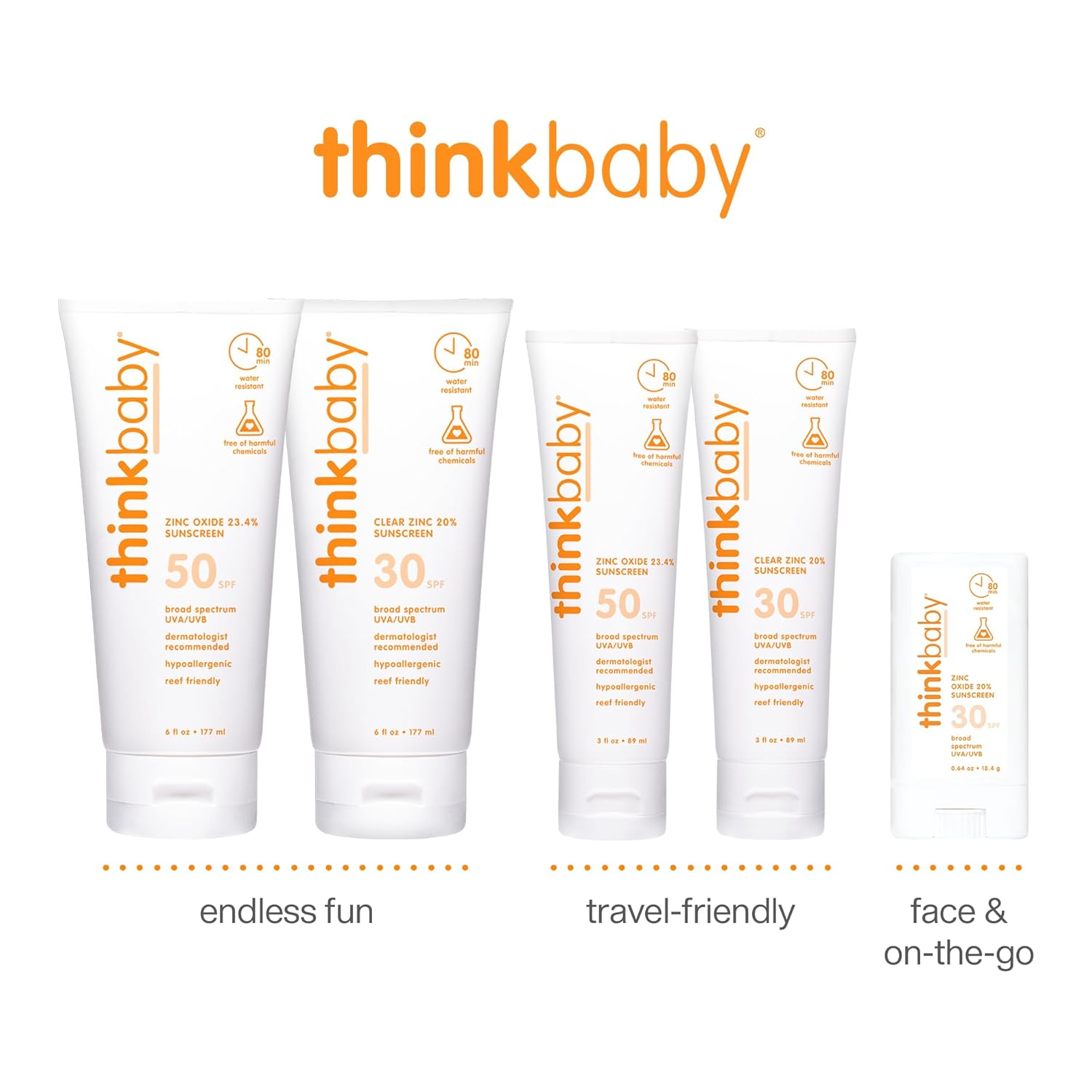 Baby Sunscreen Natural Sunblock from Thinkbaby, Safe, Water Resistant Sunscreen - SPF 50+ (6 ounce) : Baby