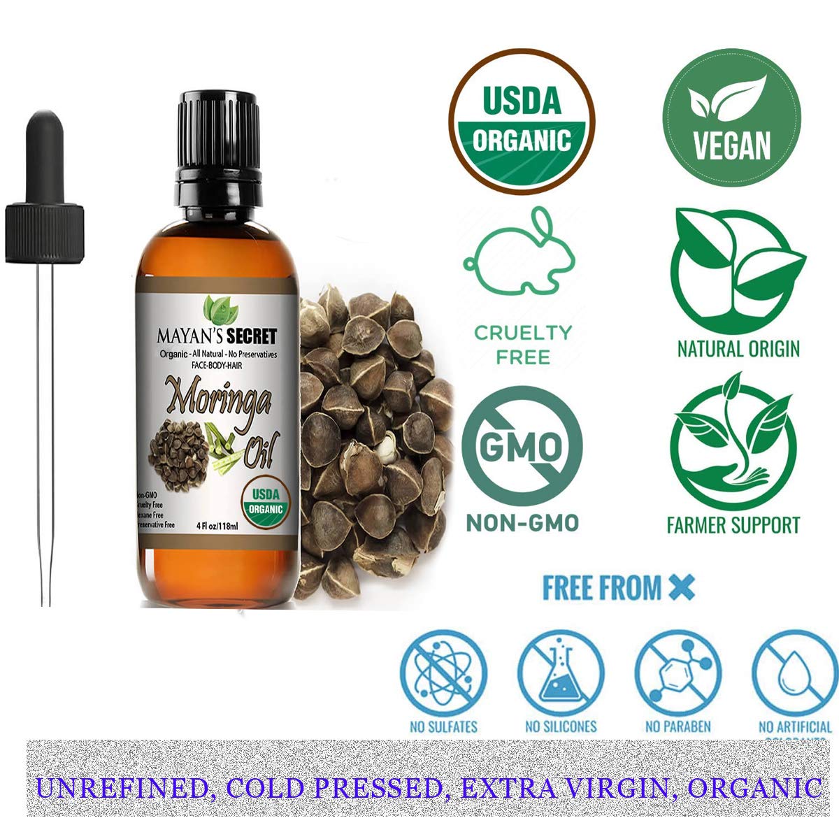 Organic Moringa Energy Oil 100% Pure Moringa Seed Oil From Rejuvenate Dull Skin - Great For Hair And Face, Botanical Anti-Aging Beauty - Great For Cuts, Rashes, Burns - Pure, Undiluted- : Beauty & Personal Care