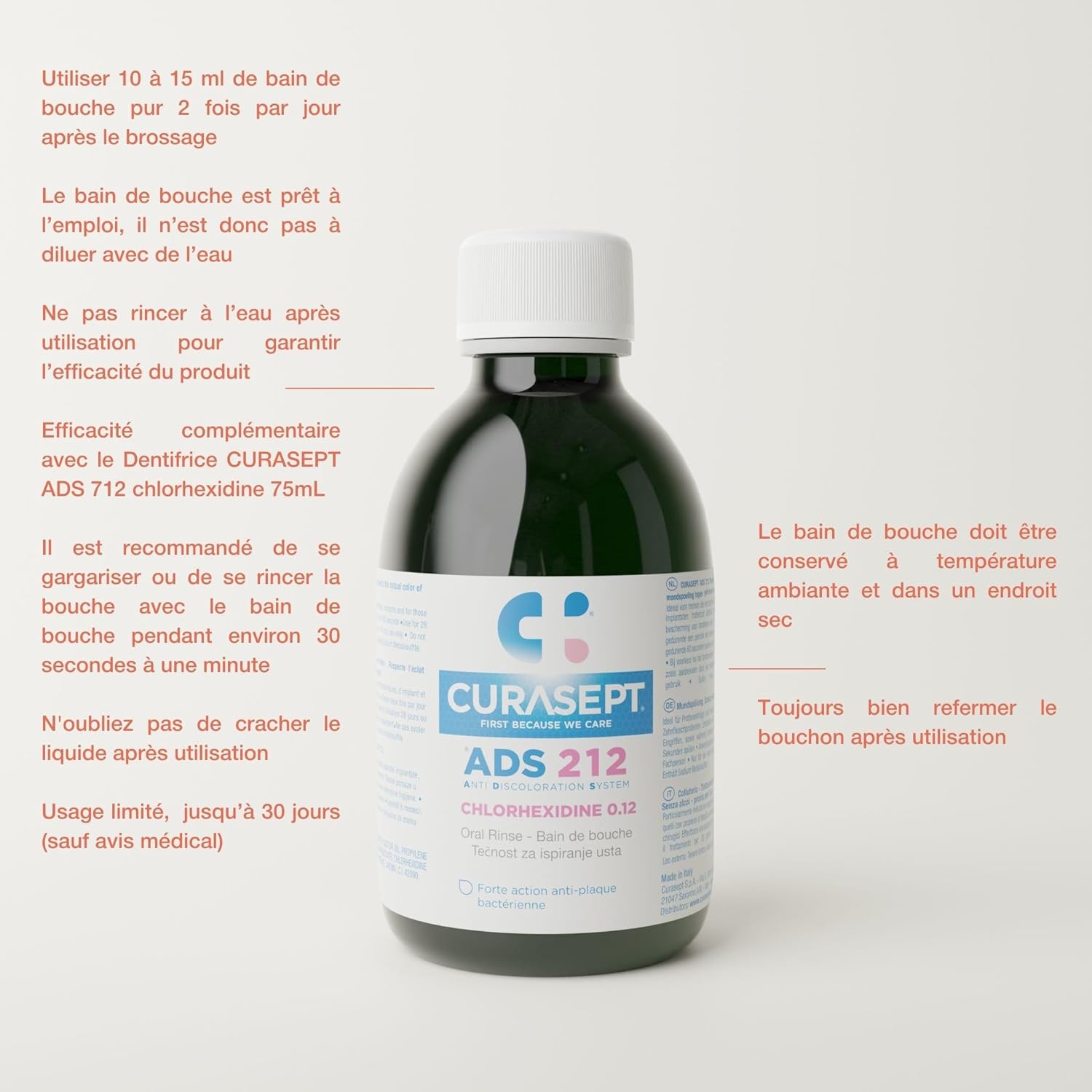 Curasept Mouthwash - 0.120% Chlorhexidine, 200 Ml, Alcohol Free, Unflavored, Gum Health, Gingivitis Treatment & Prevention