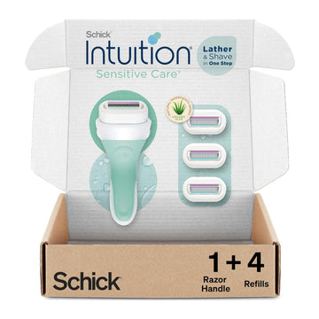 Schick Intuition Razors For Women With Sensitive Skin | 1 Razor & 4 Intuition Razor Blades Refill With Organic Aloe