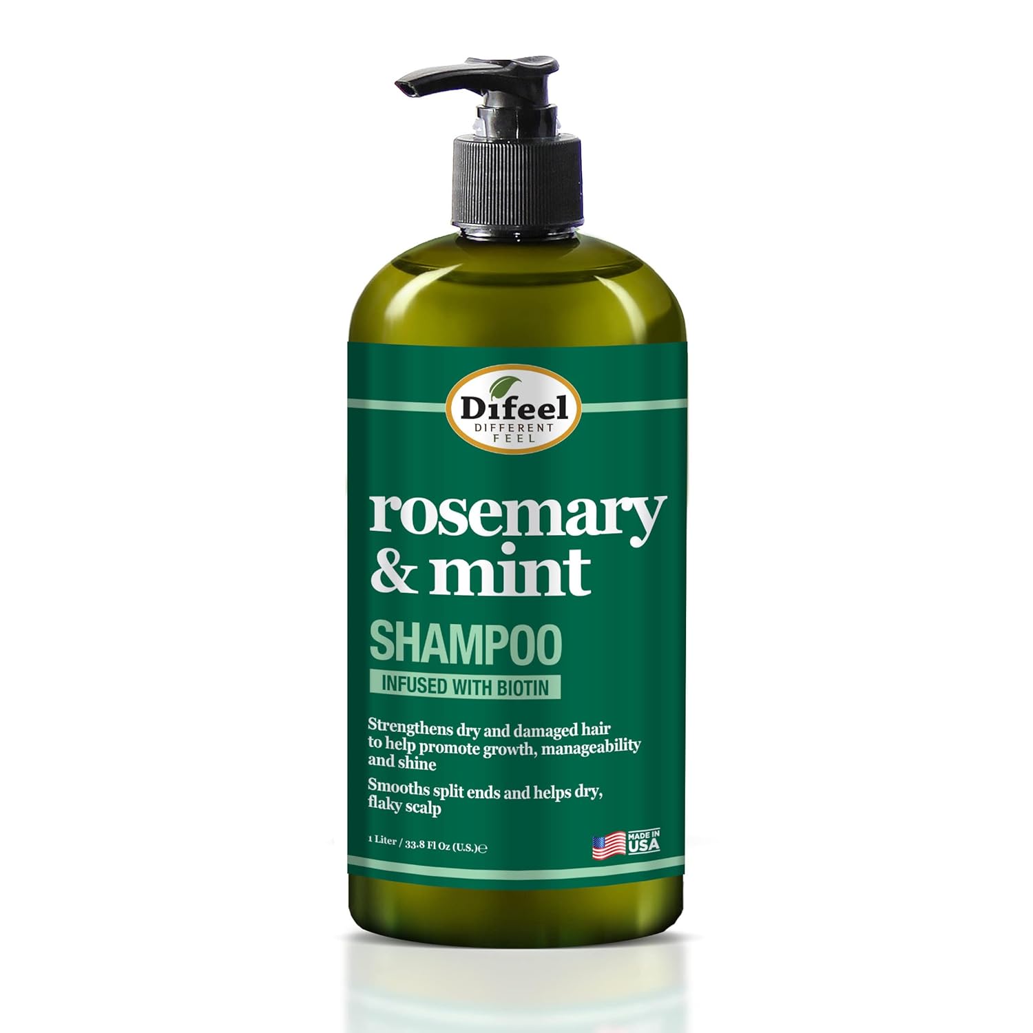 Difeel Rosemary Mint Strengthening Shampoo With Biotin 33.8 Oz. - Made With Natural Rosemary Oil For Hair Growth, Sulfate Free Shampoo