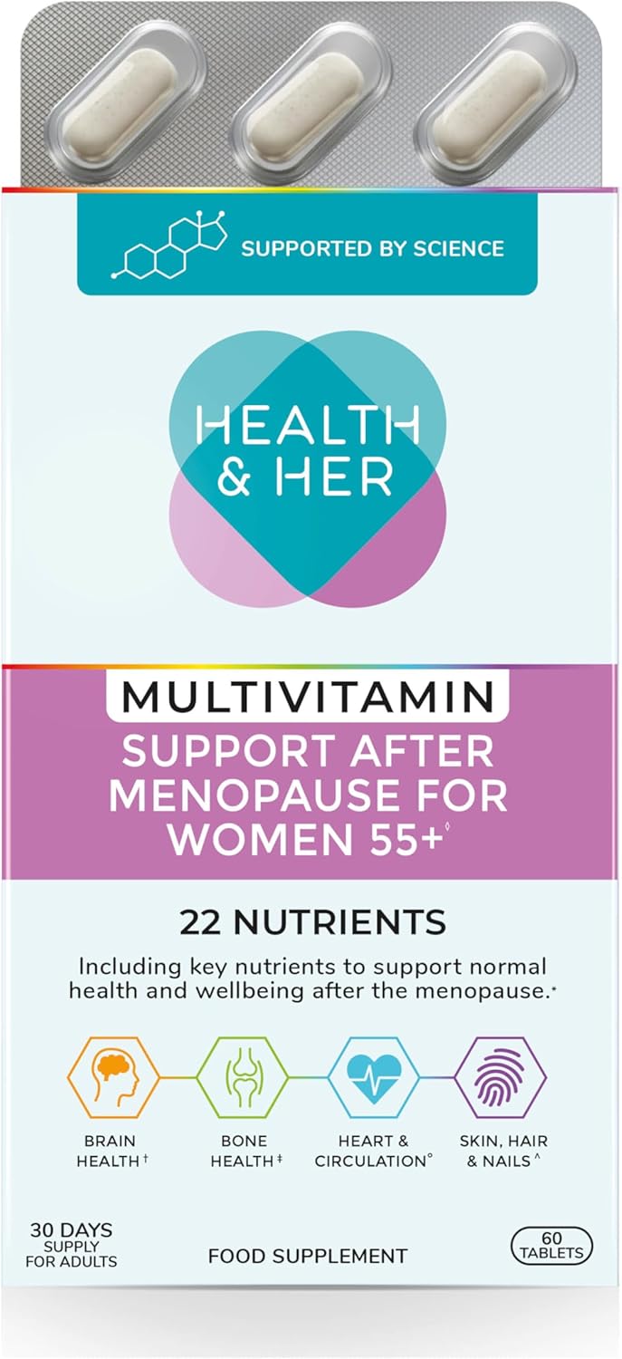 Health & Her Multivitamin Support After Menopause For Women 55+ - Supplements For Women - Nutrition And Wellbeing Support - 1 Month Supply, 60 Tablets - Vegan & Gluten Free