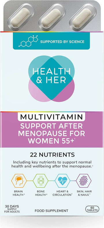 Health & Her Multivitamin Support After Menopause For Women 55+ - Supplements For Women - Nutrition And Wellbeing Support - 2 Month Supply, 120 Tablets - Vegan & Gluten Free