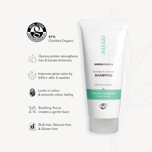 Green People Intensive Repair Shampoo - For Coloured, Damaged Hair - Silicone & Sls Free, Natural, Organic & Vegan, 200Ml