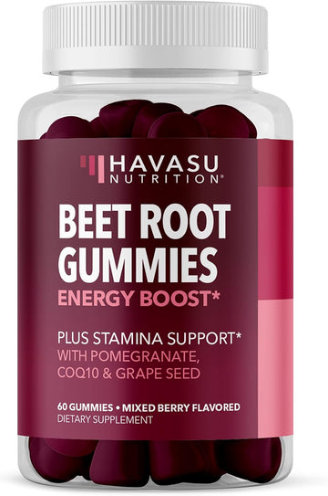 Beet Root Gummies With Coq10 Energy Supplement - Nitric Oxide Supplement For Healthy Energy & Performance Support With Pomegranate Extract - Beet Root Supplements - Mixed Berry - 60 Vegan Gummies