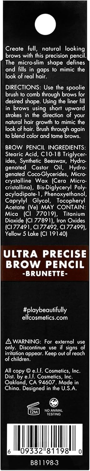 e.l.f. Ultra Precise Brow Pencil, Creamy, Micro-Slim, Precise, Defines, Creates Full, Natural-Looking Brows, Tames and Combs Brow Hair, 0.002 Oz, Brunette, 1 Count