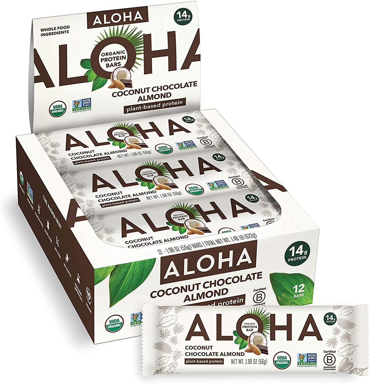 ALOHA Organic Plant Based Protein Bars, Coconut Chocolate Almond, 1.98-Ounce Bars (Pack of 12) : Grocery & Gourmet Food