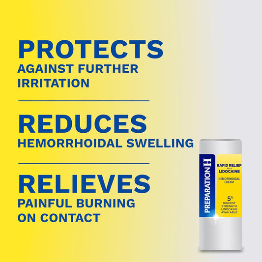 Preparation H Rapid Relief Hemorrhoid Cream With Lidocaine, Numbing Relief For Swelling, Pain, Burning And Itching - 0.75 Oz Tube
