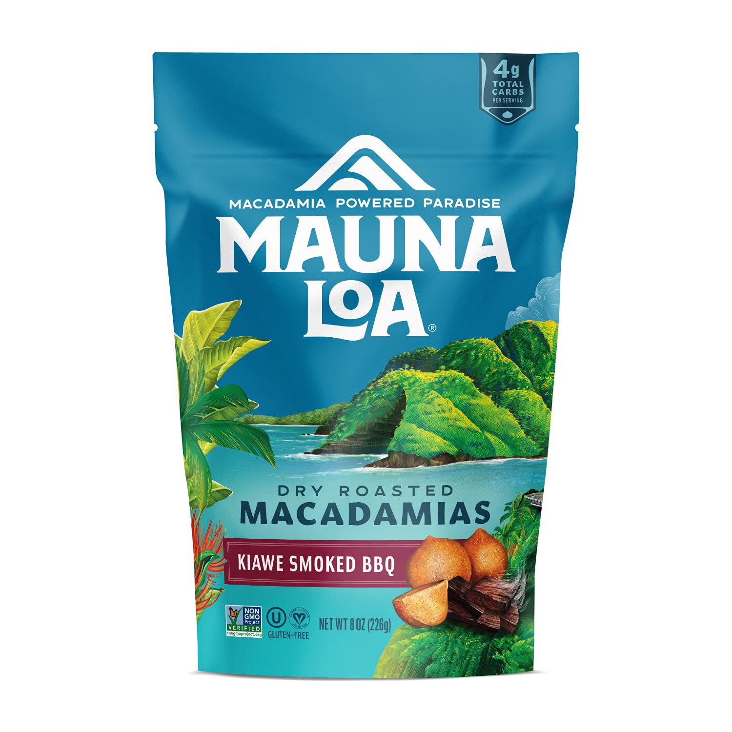 Mauna Loa Premium Hawaiian Roasted Macadamia Nuts, Kiawe Smoked Bbq Flavor Bag, 8 Oz