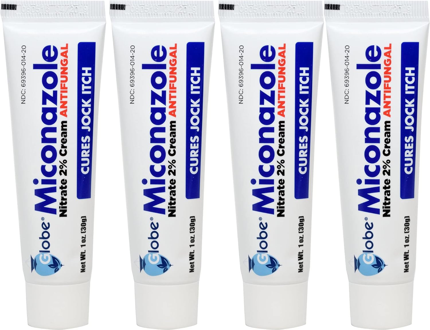 Globe (4 Pack) Miconazole Nitrate 2% Antifungal Cream, Cures Most Athletes Foot, Jock Itch, Ringworm And More. 1 Oz Tube