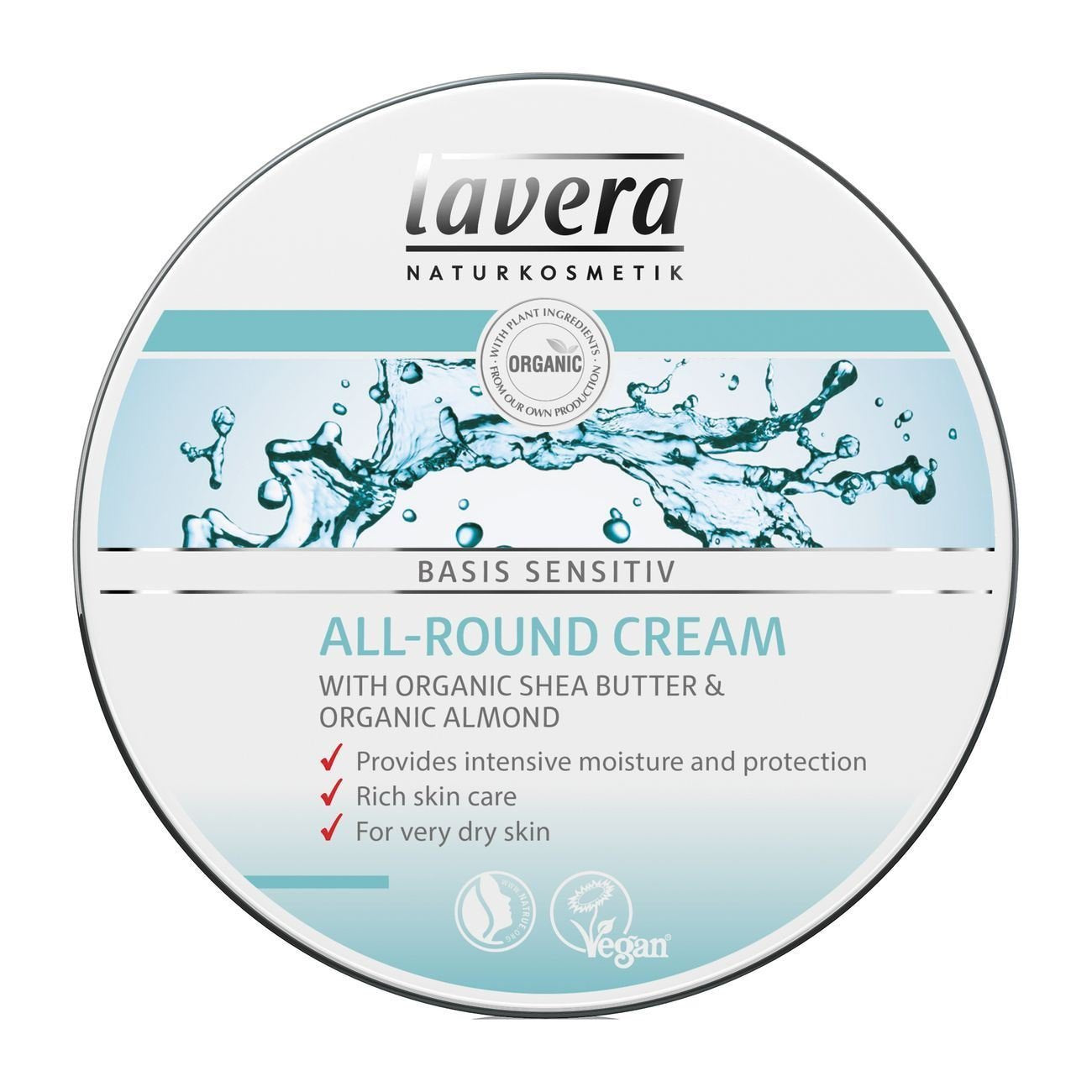 Lavera Basis Sensitive All Purpose Cream - Body Cream With Aloe Vera & Almond Oil - Intensive Care For Dry Skin - Moisturizing Face Cream - Peta Certified - Vegan - Made In Germany - 5.1 Fl Oz
