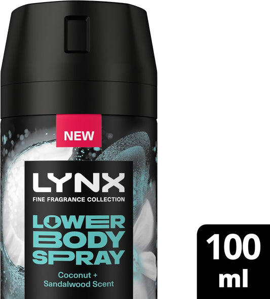 Lynx Fine Fragrance Collection Coconut + Sandalwood Lower Body Spray Premium Light Deodorant Spray For 72 Hours Of Freshness 100 Ml (Pack Of 2)