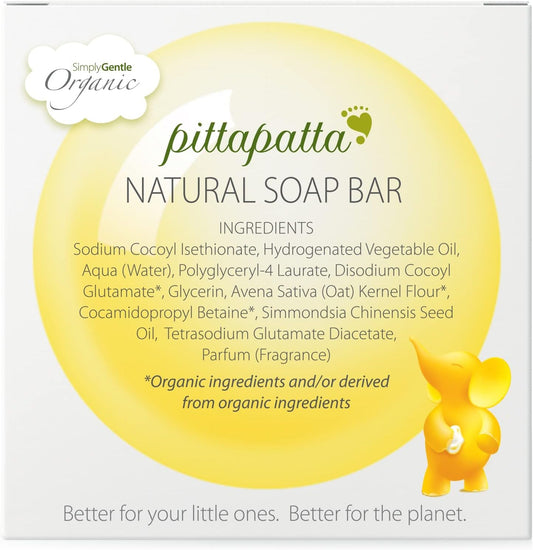 Pittapatta Natural Soap Bar For Sensitive Skin, By Simply Gentle - Moisturising Pure Soap Bar With Organic Cleansing Agents - Baby-Safe With Glycerin, Avena Sativa & Hydrogenated Vegetable Oil - 1 Bar