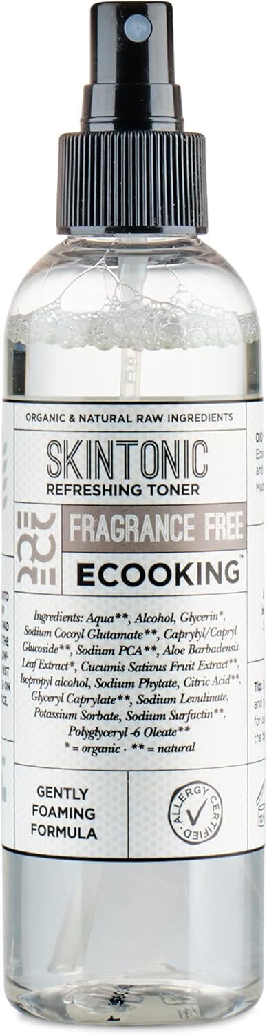 Ecooking Skin Tonic Fragrance-Free 200Ml - Refreshing & Firming Skin Refresher With Organic Sunflower Oil, Natural Vitamin E & Organic Cucumber Extract - Moisturizing