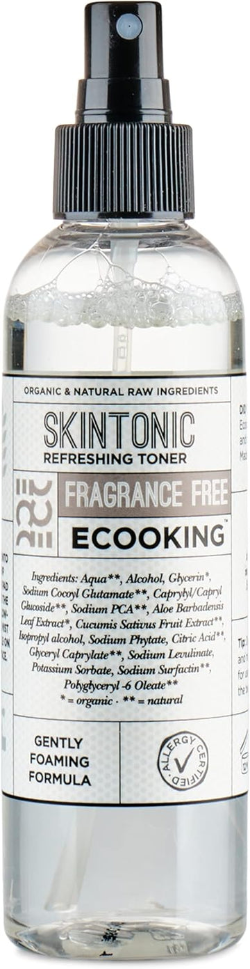 Ecooking Skin Tonic Fragrance-Free 200Ml - Refreshing & Firming Skin Refresher With Organic Sunflower Oil, Natural Vitamin E & Organic Cucumber Extract - Moisturizing
