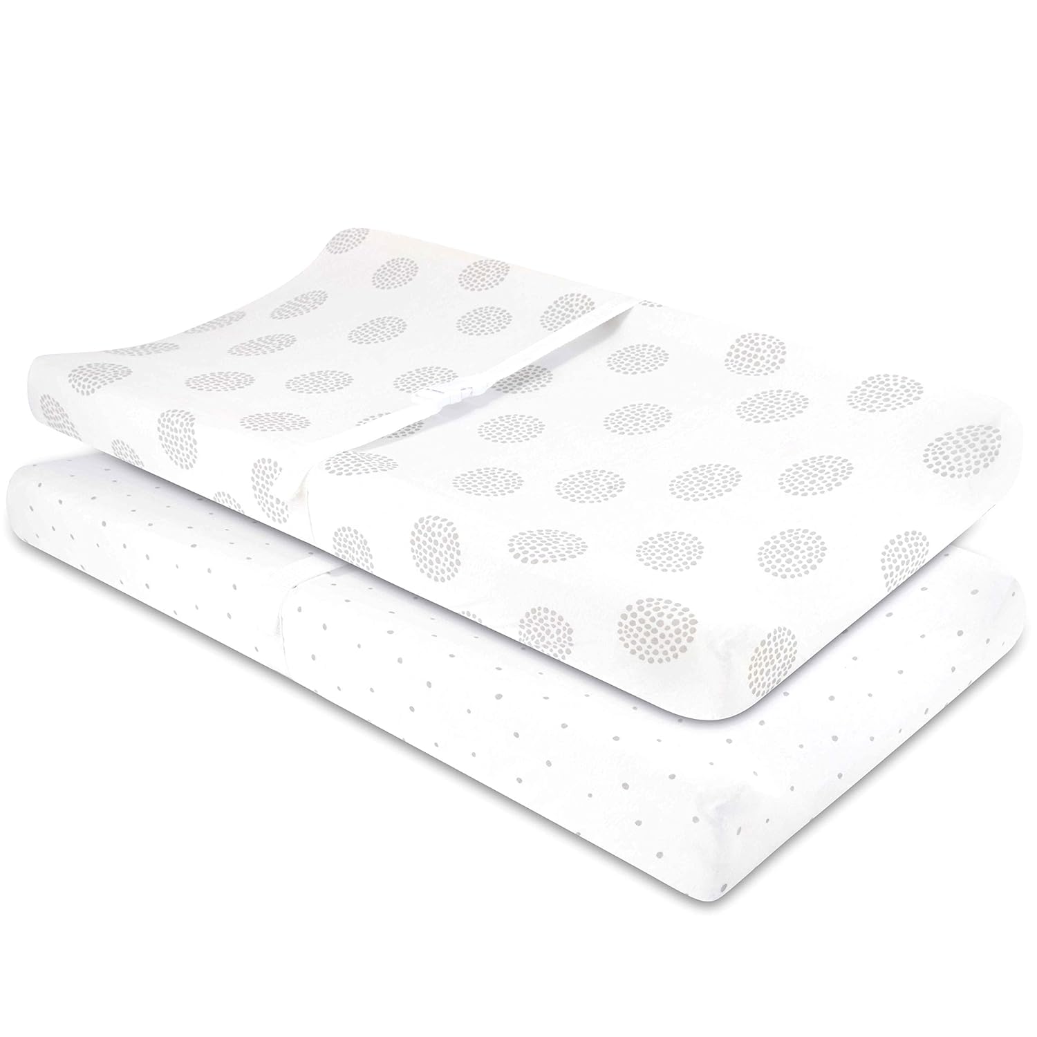 Changing Pad Covers - Cradle Sheets 2-Pack - 100% Jersey Cotton For Baby Boy Or Baby Girl (Grey Dottie)