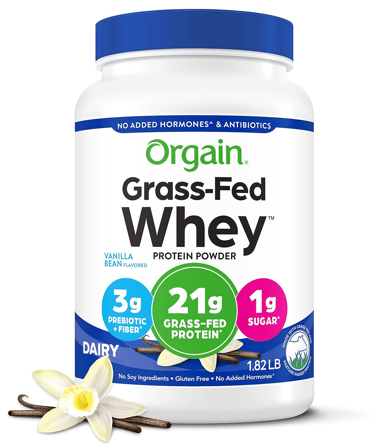 Orgain Whey Protein Powder, Vanilla Bean - 21g Grass Fed Dairy Protein
