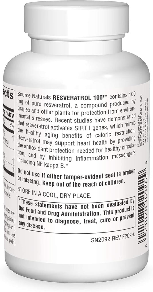 Source Naturals Resveratrol 100, for Heart and Healthy Aging* 100 mg - 120 Vegetarian Capsules